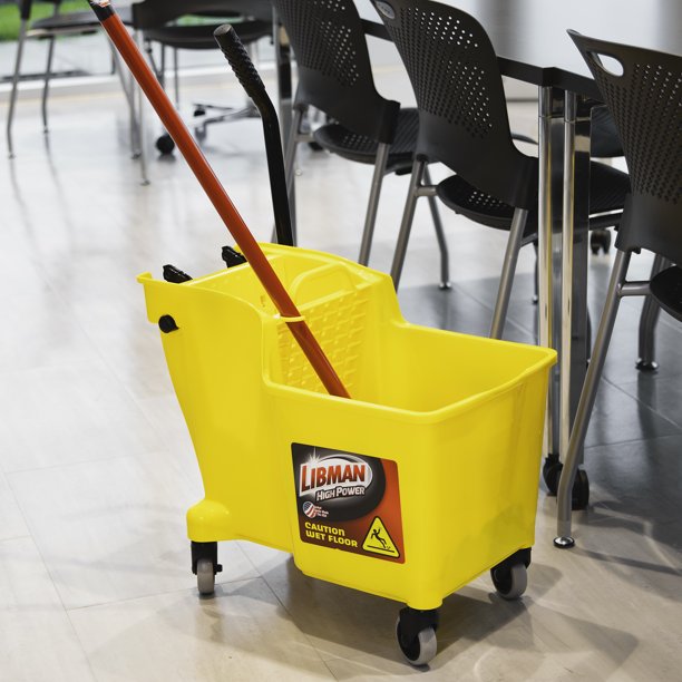 Libman Yellow 32 Quart Mop Bucket and Wringer with Rubber Caster Wheels