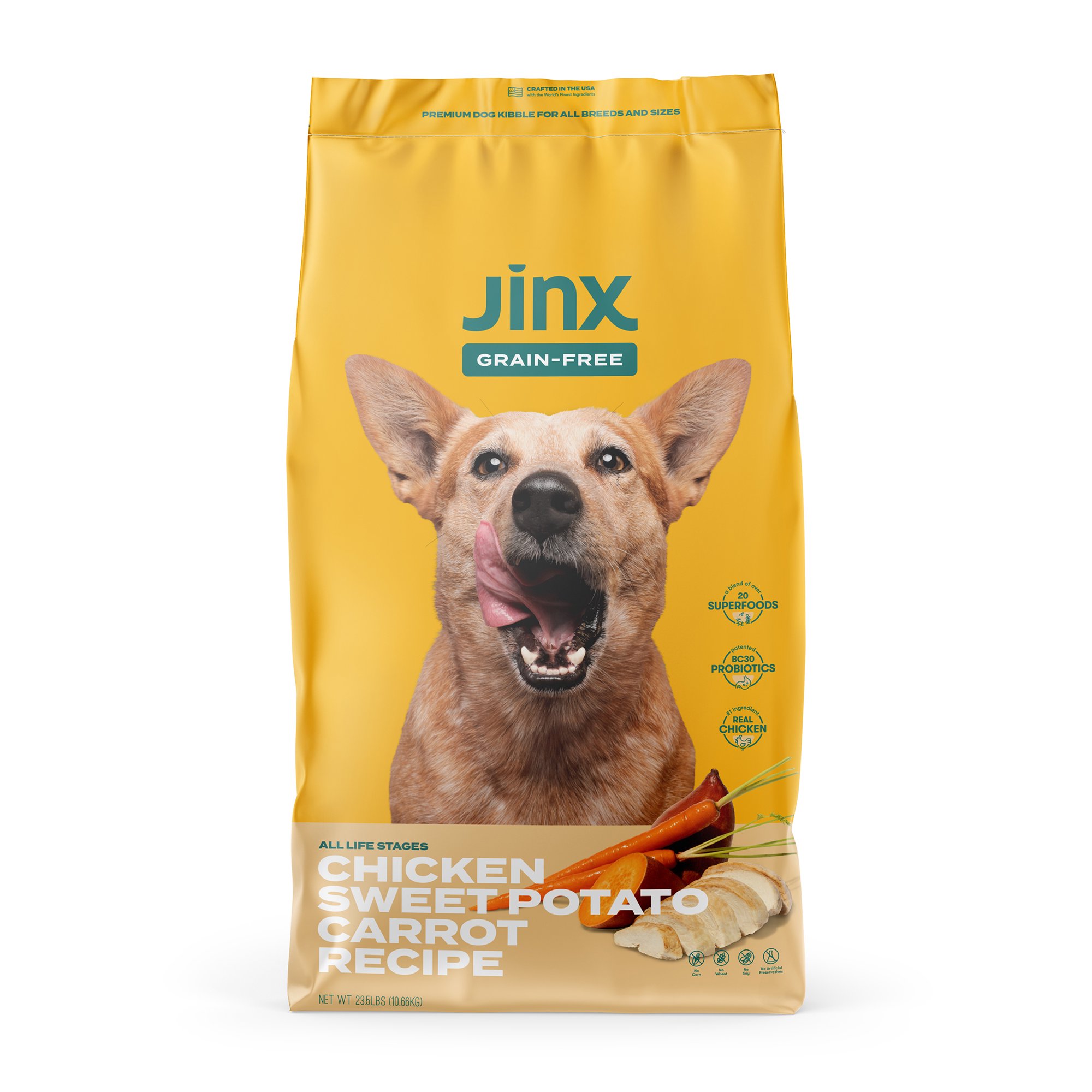 Jinx Chicken. Sweet Potato & Carrot Dry Dog Food. Grain Free. 23.5 lb. Bag