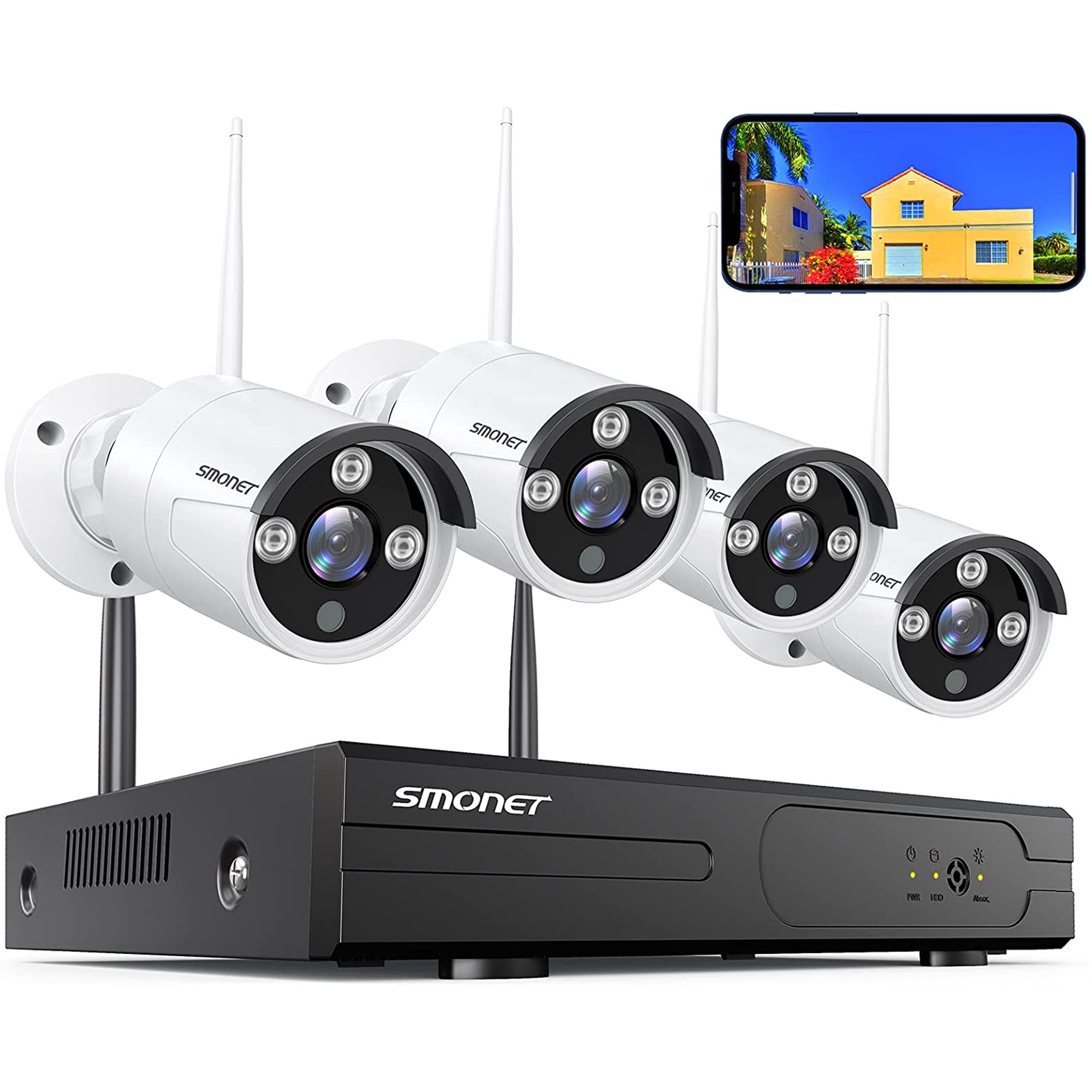 Smonet 8 Channel WiFi Surveillance NVR Kits.4Pcs 3MP Indoor Outdoor CCTV Cameras. Night Vision
