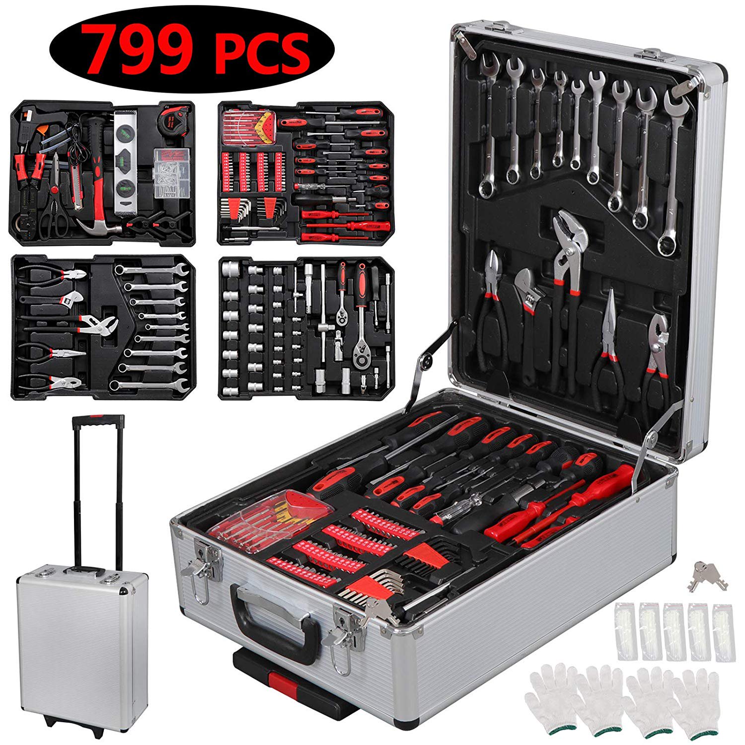 Ubesgoo 799 pcs Hand Tool Set Mechanics Kit. Includes Screwdrivers. Toolbox