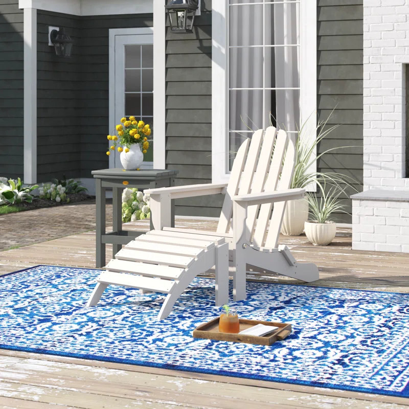 Three Posts White Hartington Plastic/Resin Folding Adirondack Chair with Ottoman