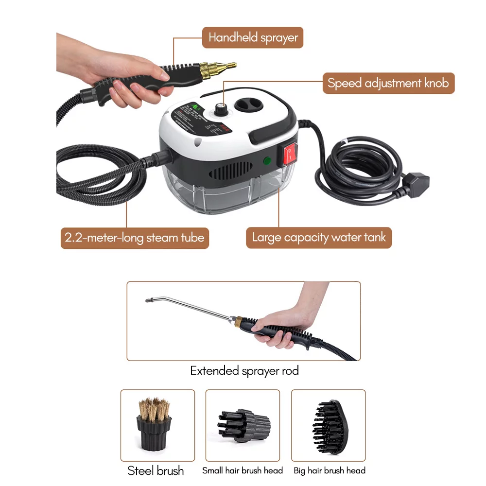 Romacci 2500W Portable Handheld Steam Cleaner High Temperature Pressurized Steam Cleaning Machine with Brush Heads