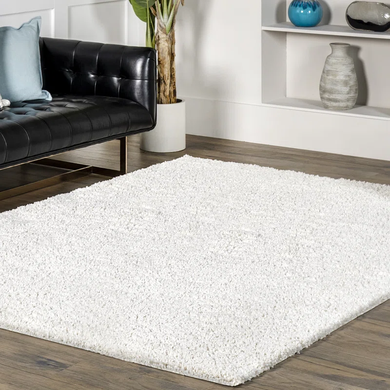 Mercer41 Exmouth Contemporary Performance Shag Off White Rug. Rectangle 10-6″ x 14′