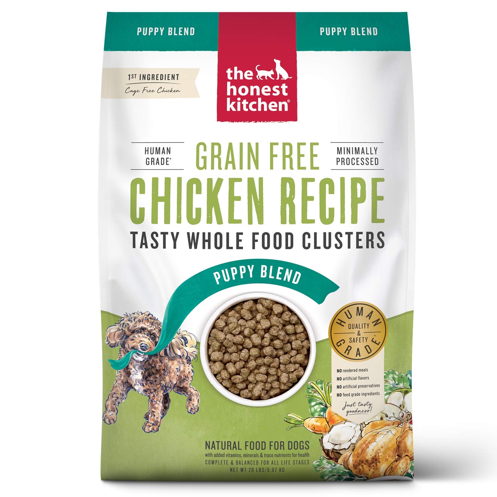 The Honest Kitchen Whole Food Clusters Chicken Recipe Puppy Blend Grain-Free Dehydrated Dog Food. 20-lb