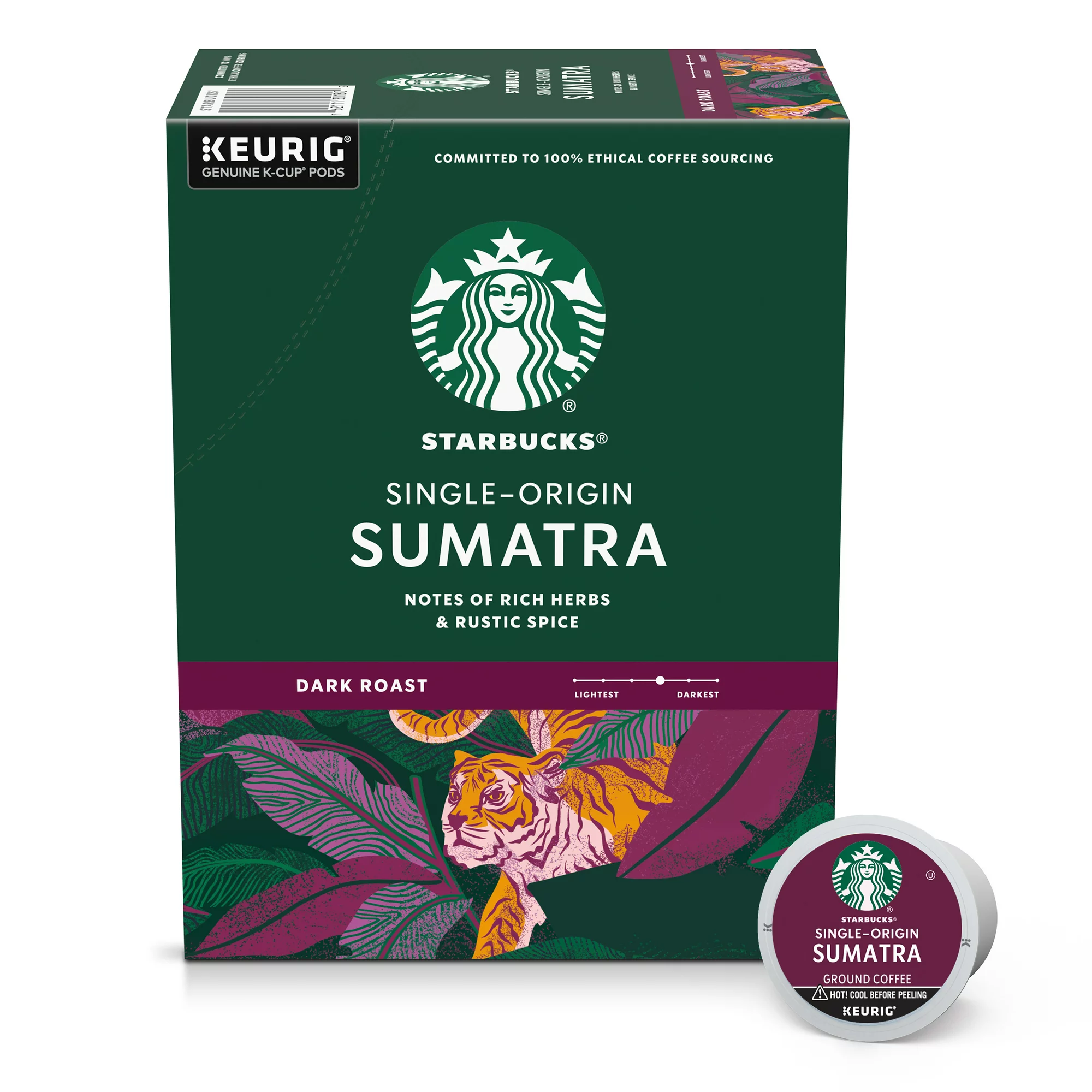 Starbucks Sumatra. Dark Roast K-Cup Coffee Pods. 100% Arabica. 44 ct
