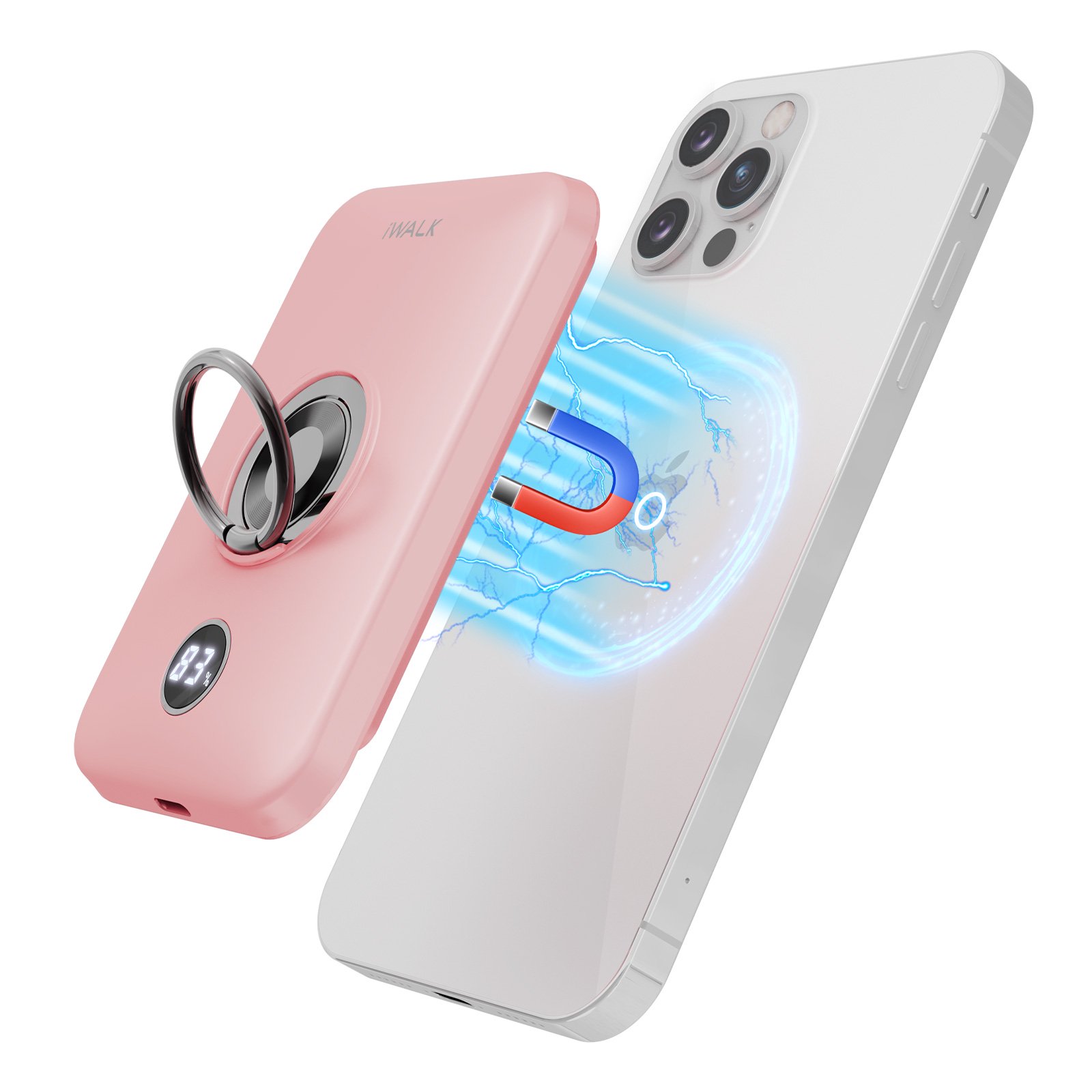 iWALK Magnetic Wireless Charger Power Bank 6000mAh. Compatible with New iphone 14/14 Plus. iphone 14 Series. Pink