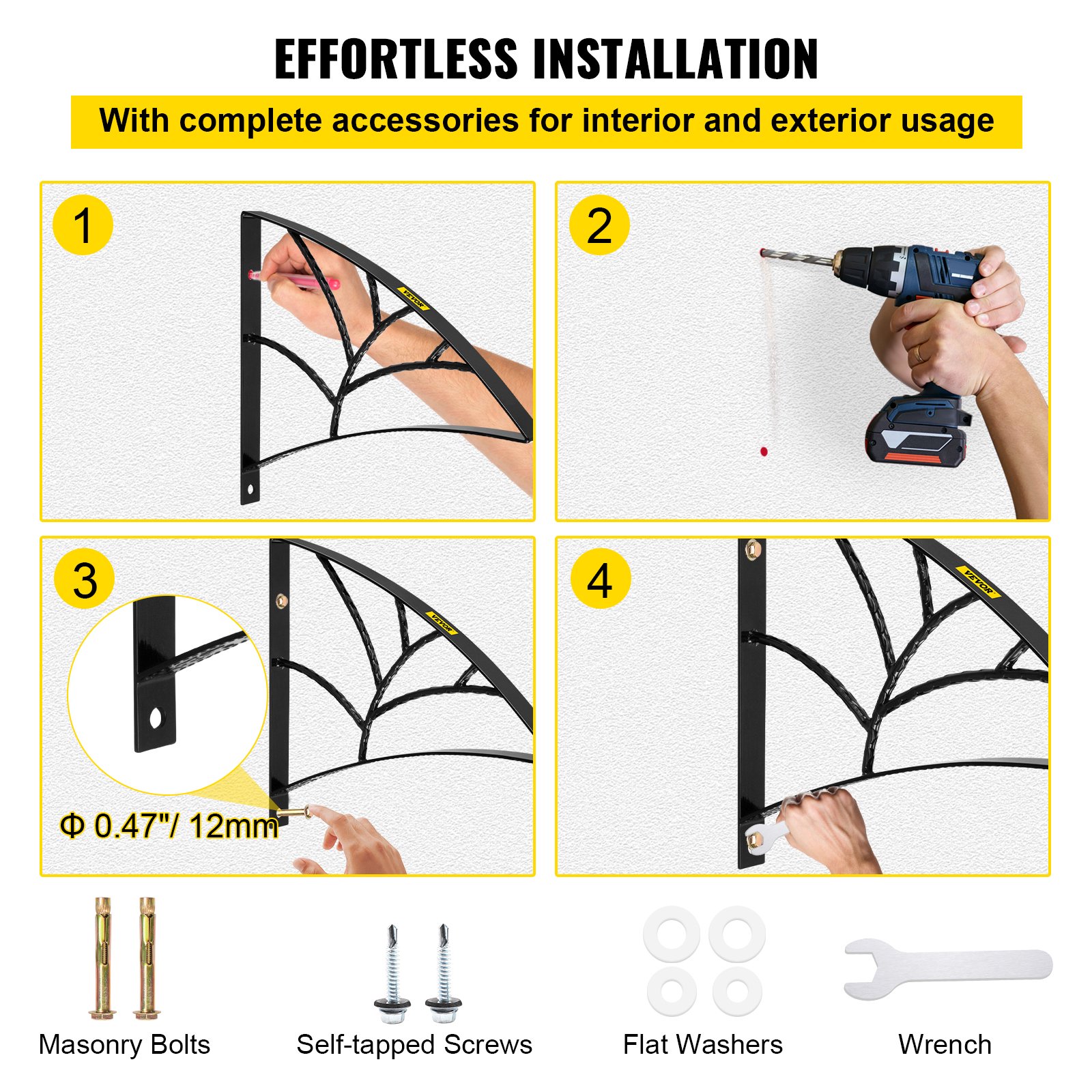 Vevor 1-2 Steps Black Wall Mounted Handrail. MLFS09