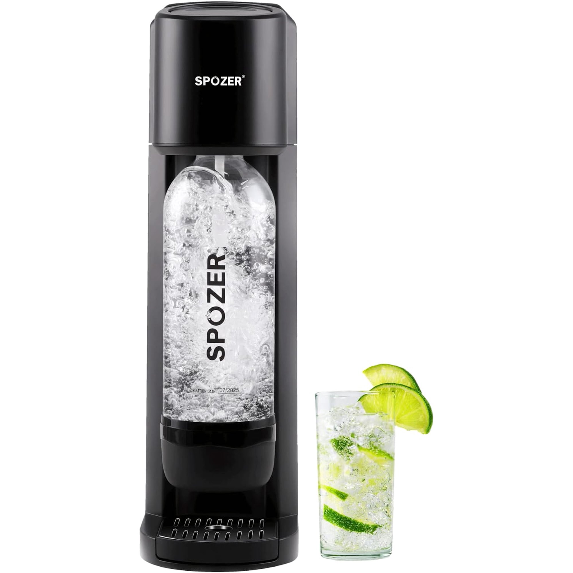 Spozer Soda Maker CO2 Carbonator Sparkling Water. Compatible with Any Screw-in 60L CO2 Cylinder. Matte Black