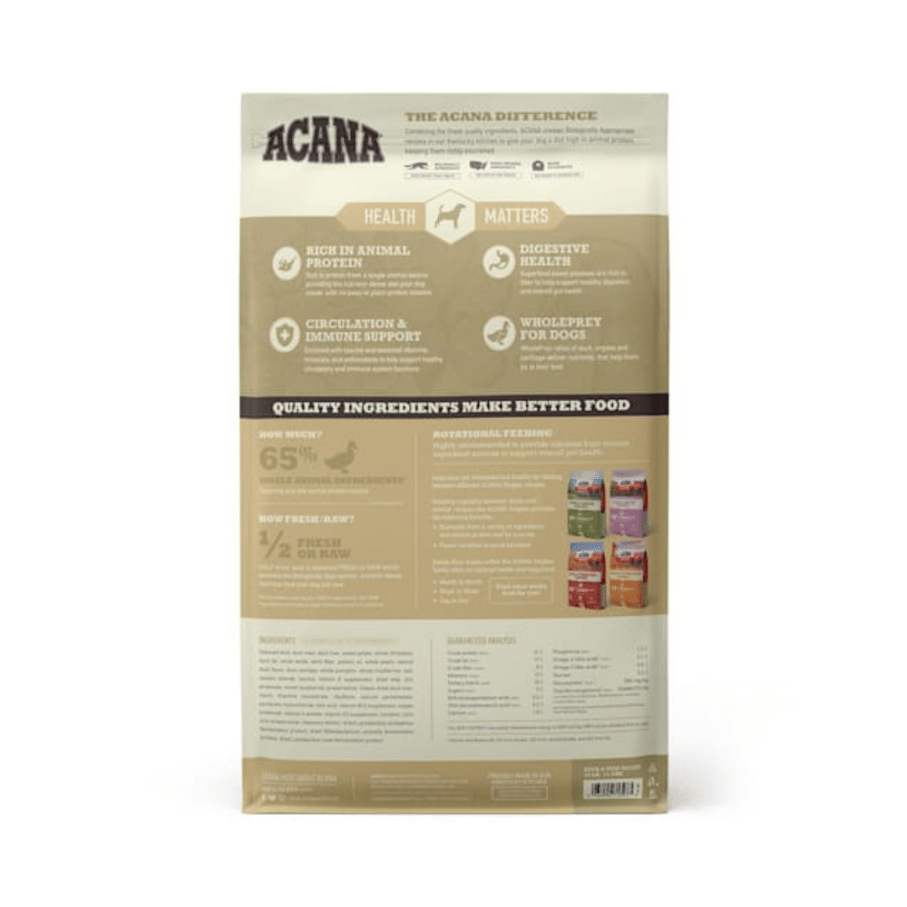 Acana Singles Limited Ingredient Diet Grain-Free High Protein Duck And Pear Dry Dog Food. 25 Lbs
