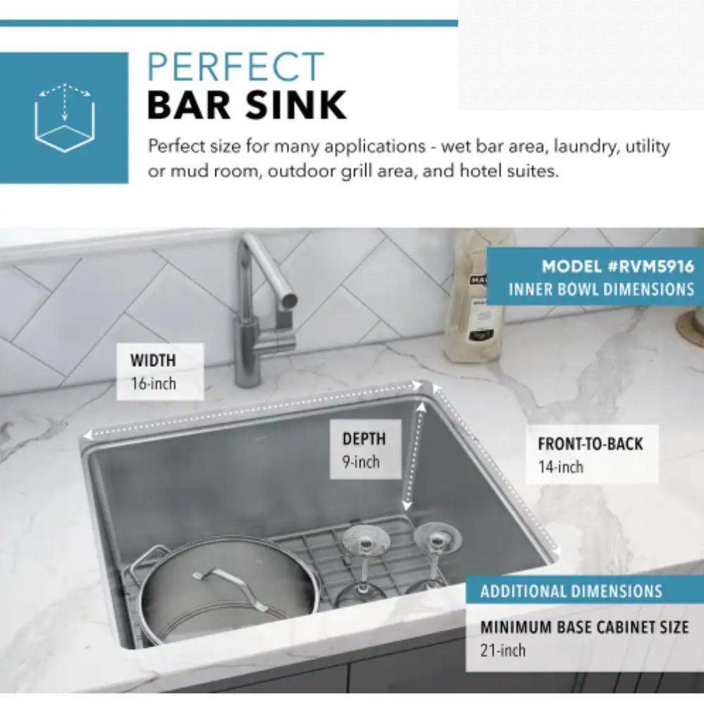 Ruvati Modena 16 Gauge Stainless Steel 18 in. Undermount Bar Sink