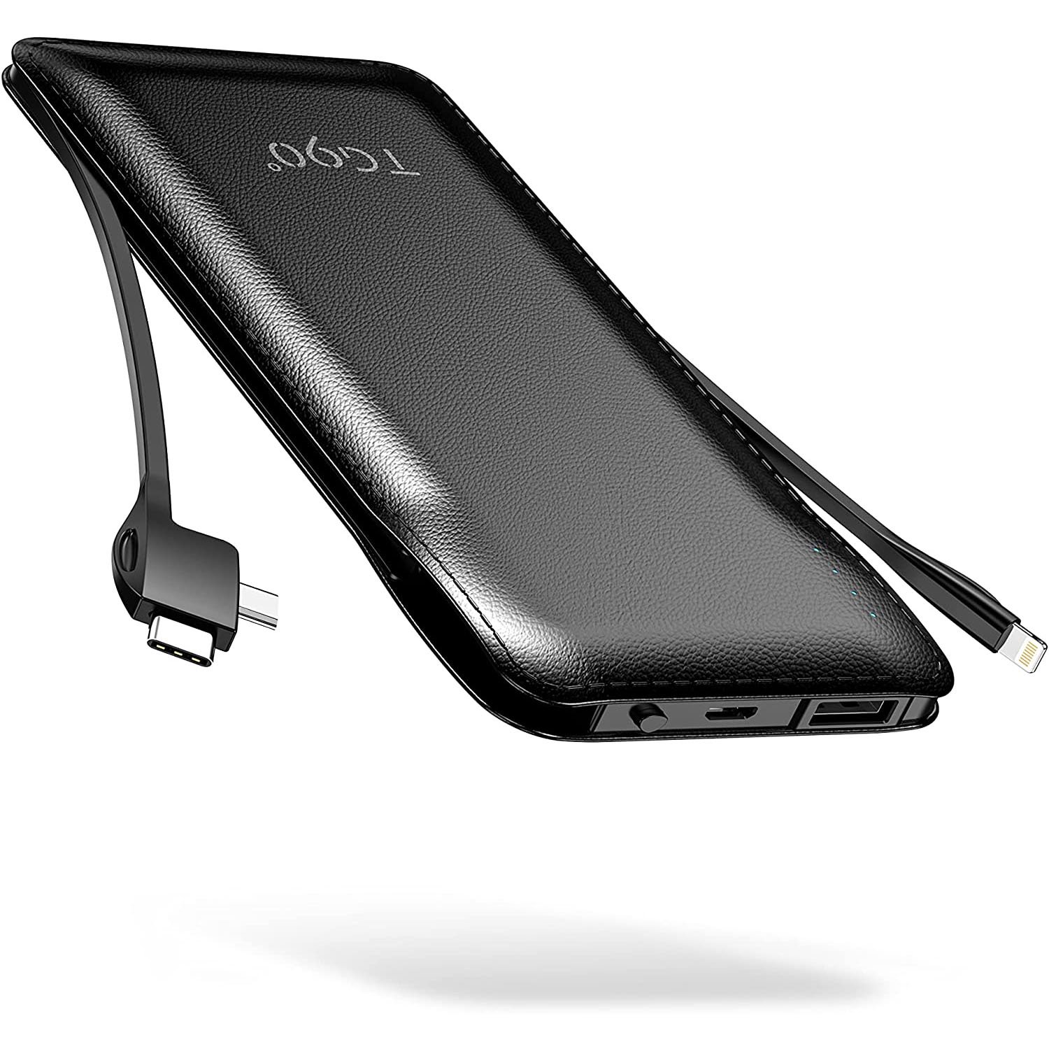 Misen 10000mAh USB C Portable Charger with Built in Cable. Black
