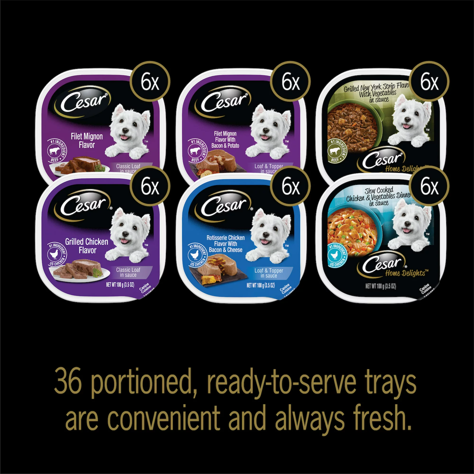 Cesar Wet Dog Food Steak And Chicken Lover-s Variety Pack. 3.5 Oz. Trays. 36