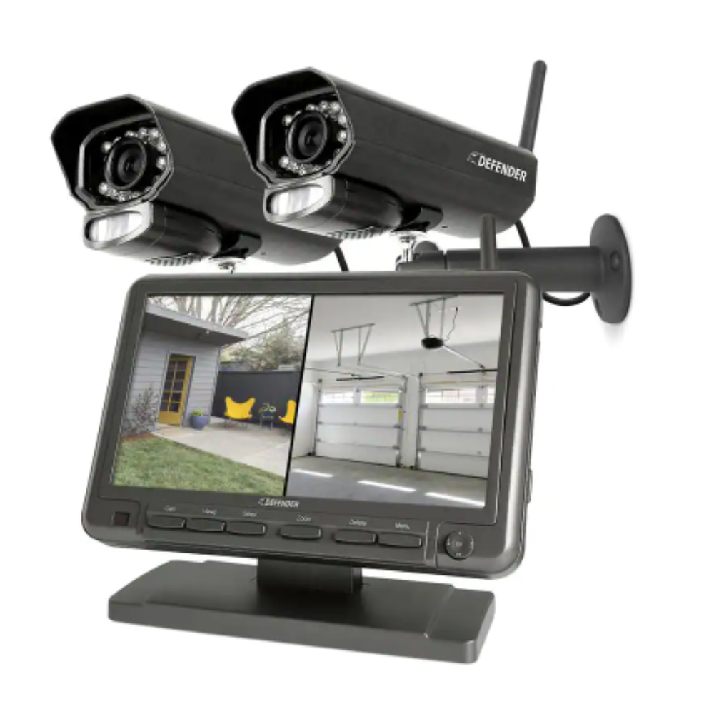 Defender PHOENIXM2 Non-Wi-Fi. Plug-In Power Security Camera System with 7″ Monitor SD Card Recording and 2 Night Vision Cameras
