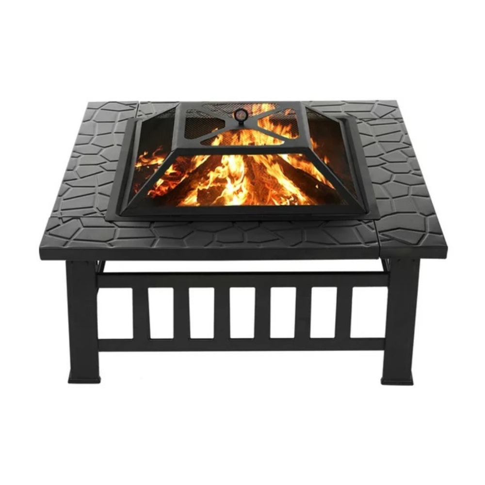 SinglyFire 32 inch Fire Pit Table for Outside Square Outdoor Fire Pit. Wood Burning BBQ Tabletop Firepit