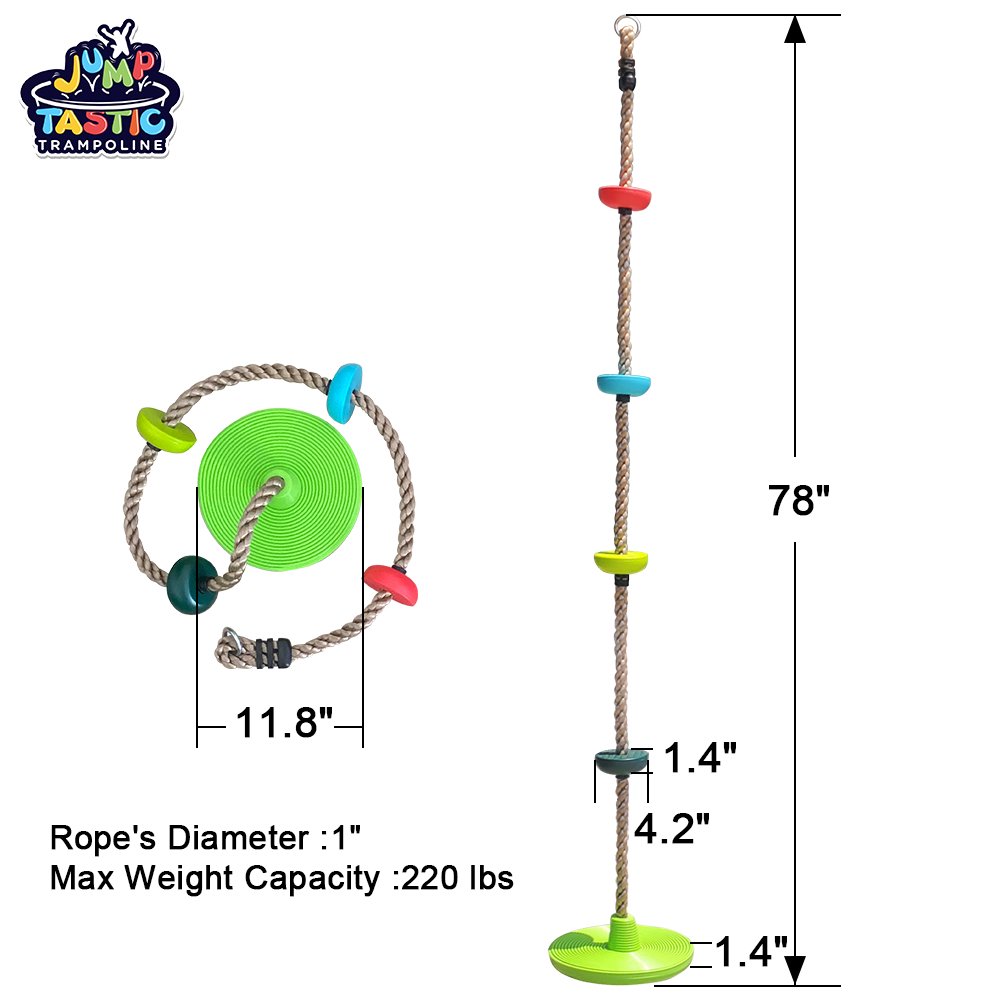 Jump Tastic Trampoline Climbing Rope For Kids. 6.5ft Safe Durable Bold Rope Swing