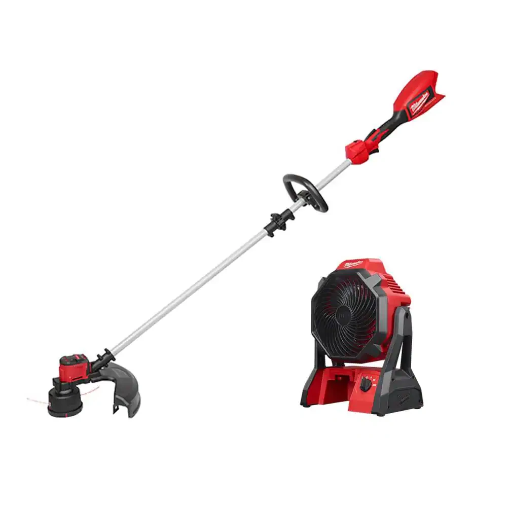 Milwaukee M18 18-Volt Lithium-Ion Brushless Cordless String Trimmer Kit With 6.0 Ah Battery. Charger And M18 18-Volt Jobsite Fan