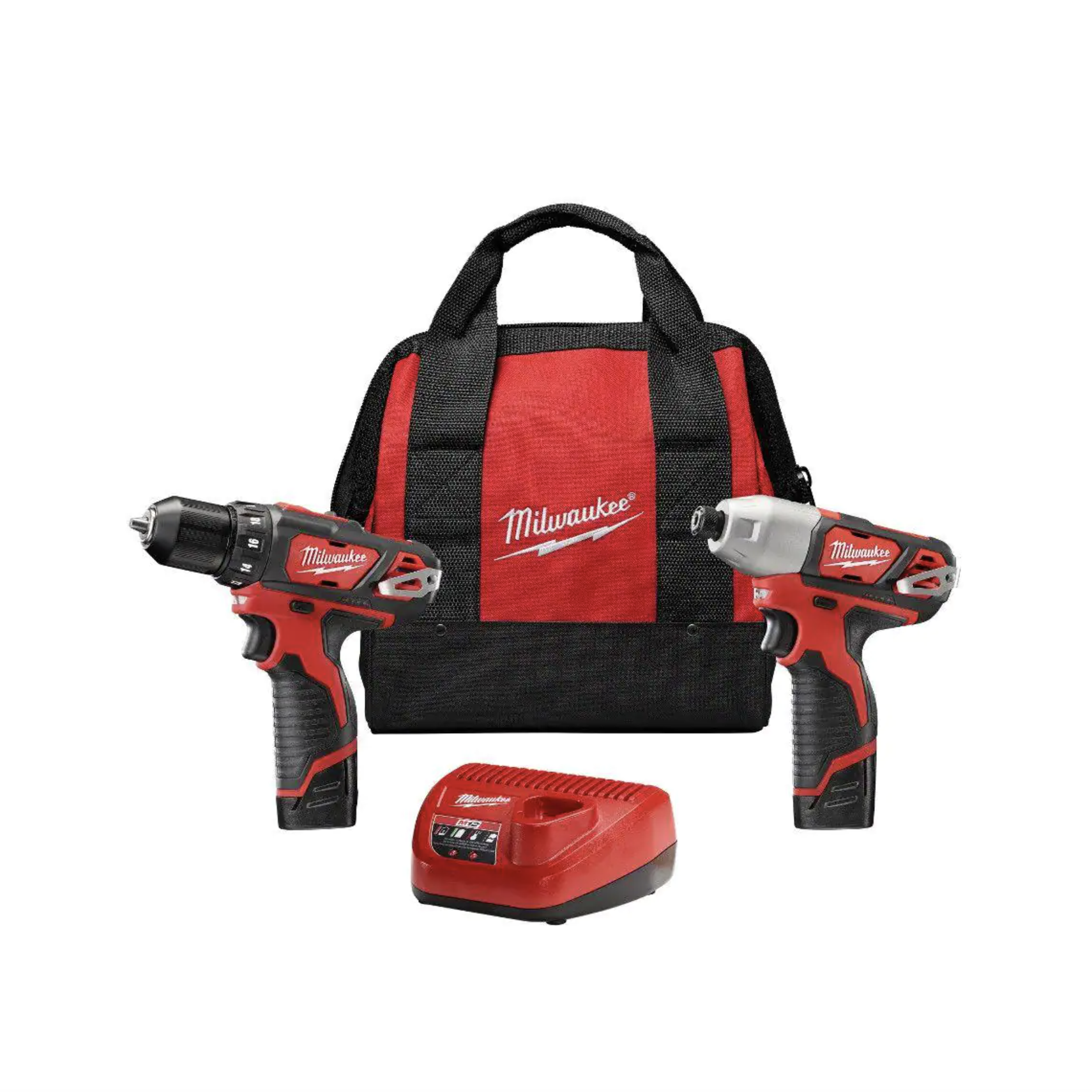 Milwaukee M12 12V Lithium-Ion Cordless Drill Driver/Impact Driver Combo Kit w/ Two 1.5Ah Batteries. Charger Tool Bag (2-Tool)