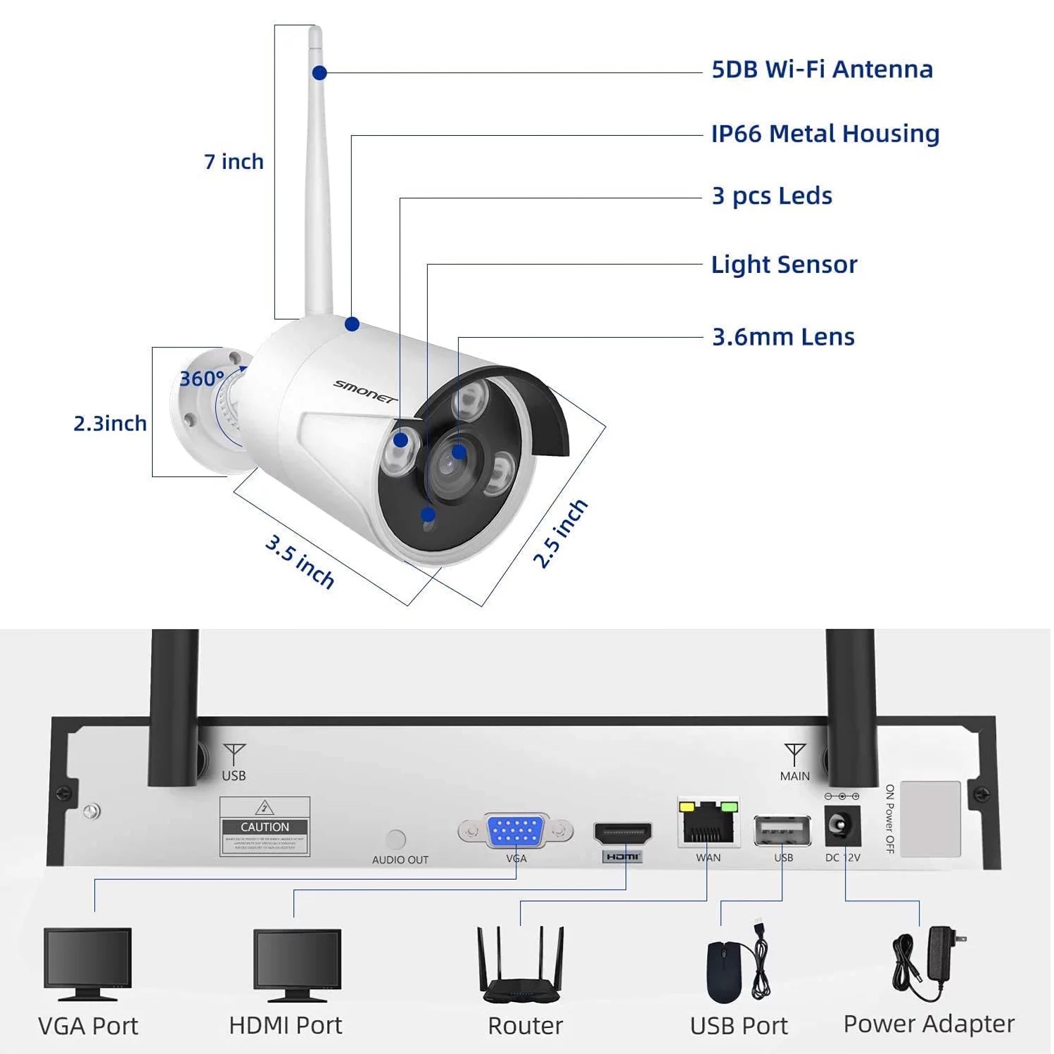 Smonet 8 Channel WiFi Surveillance NVR Kits.4Pcs 3MP Indoor Outdoor CCTV Cameras. Night Vision