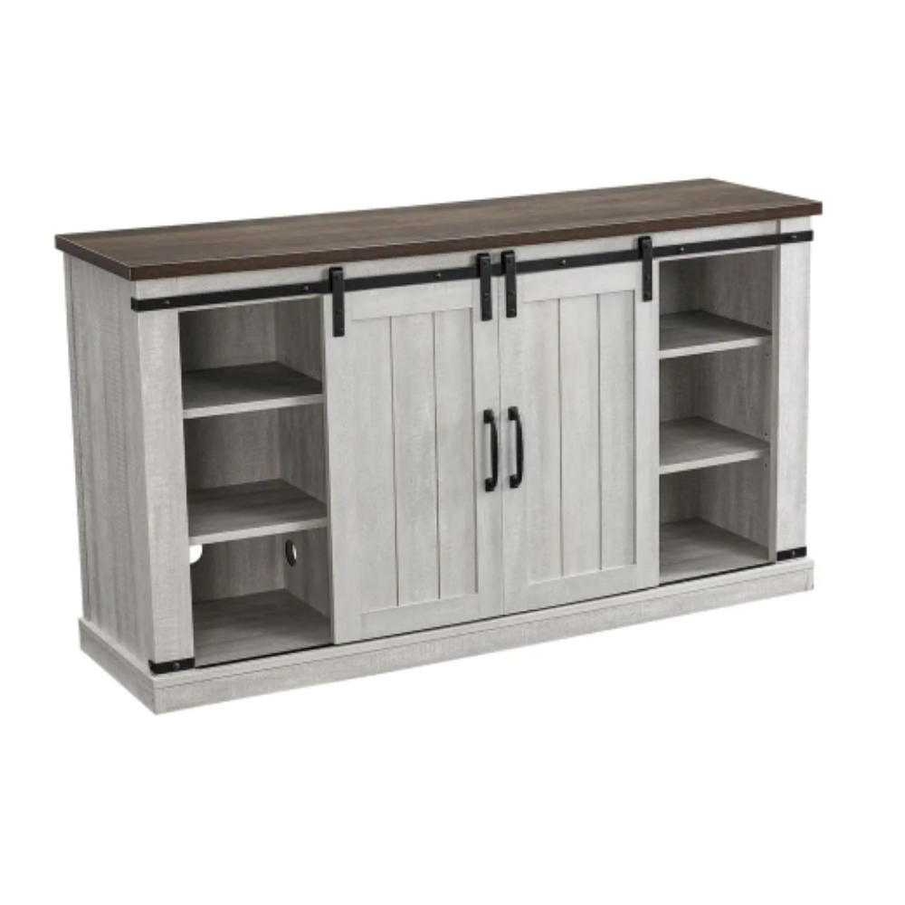 Festivo 54 in. Saw Cut-Off White TV Stand for TVs up to 60 in. with Electric Fireplace