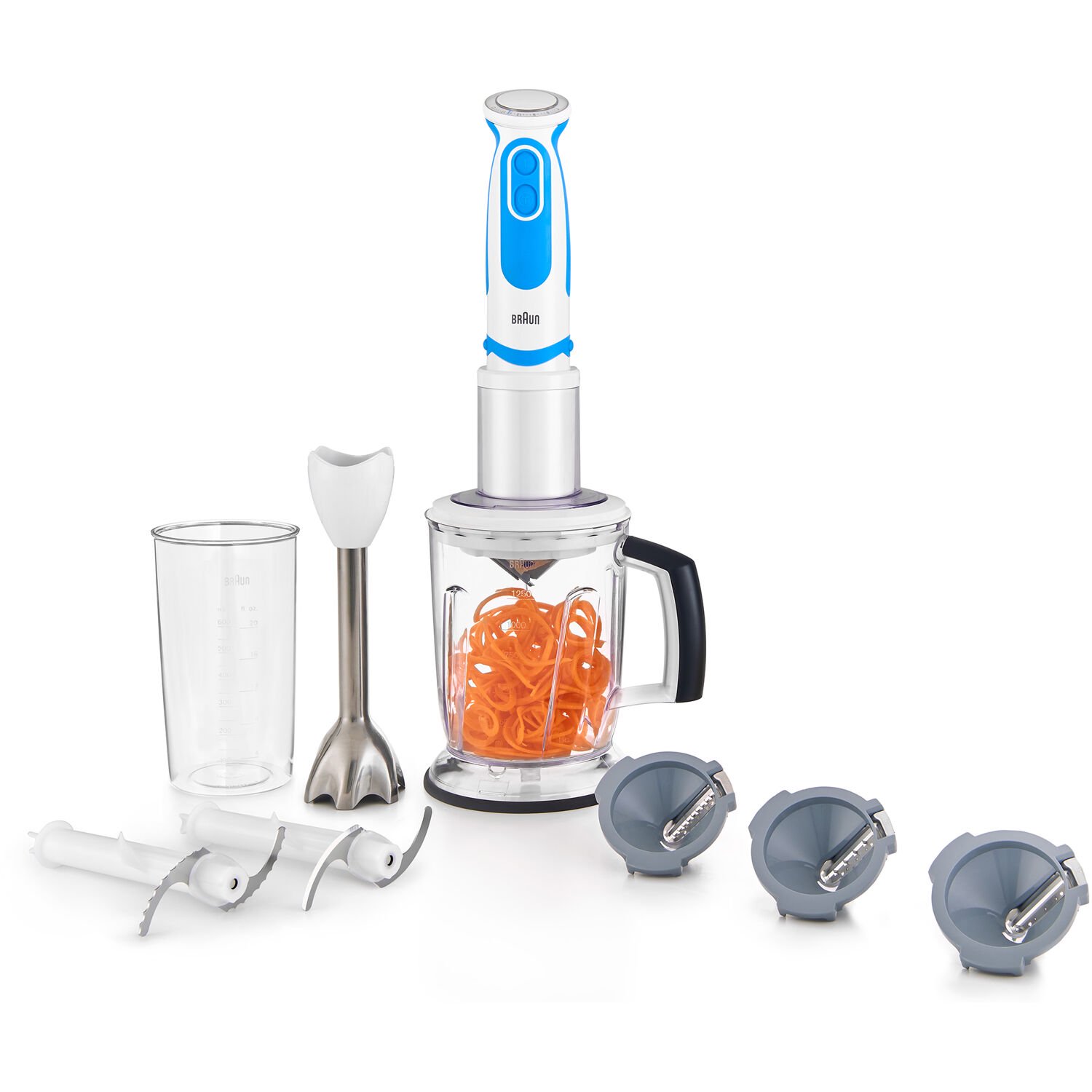 Braun MultiQuick Spiralizer and Hand Blender with 3 Spiralizing Blades. Blending Wand. 5-Cup Chopper. and Blender