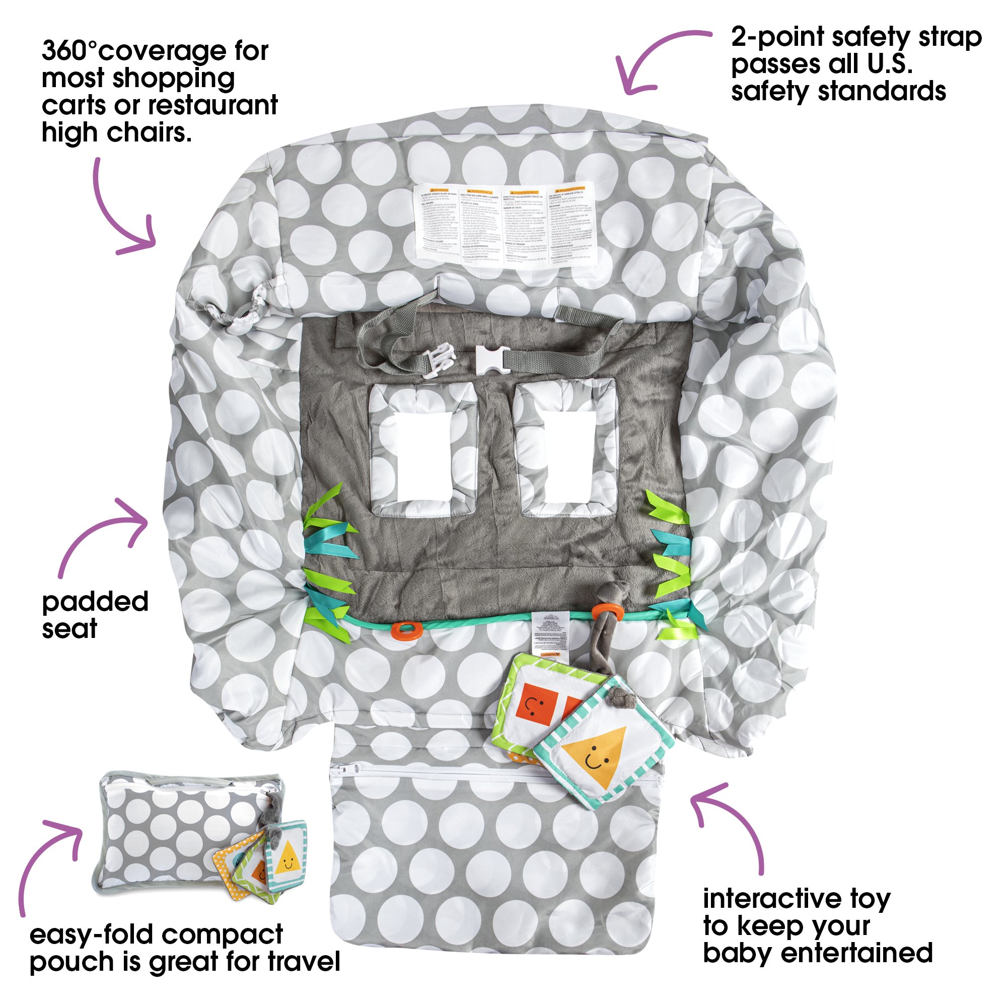 Boppy Shopping Cart and High Chair Cover Preferred. Gray Jumbo Dots