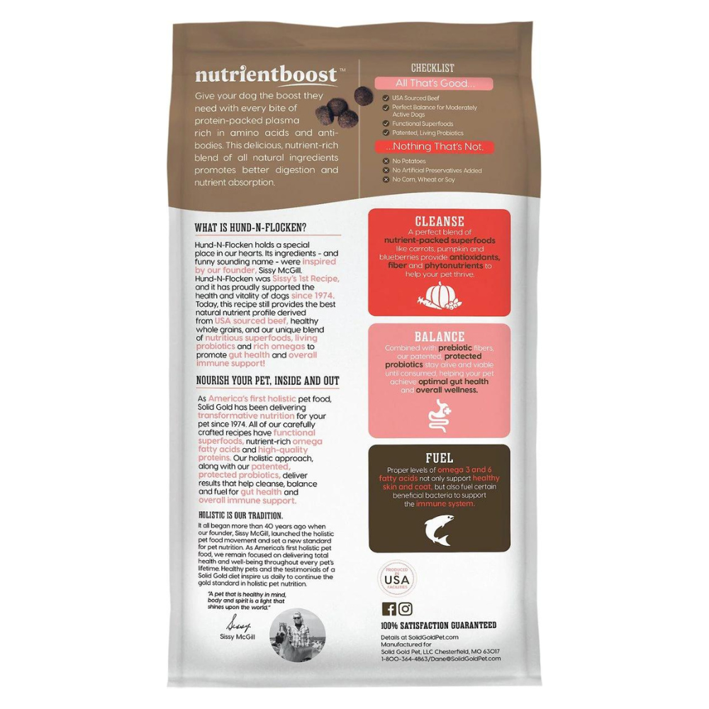 Solid Gold NutrientBoost Hund-N-Flocken Beef. Brown Rice & Pearled Barley Recipe Adult Dry Dog Food