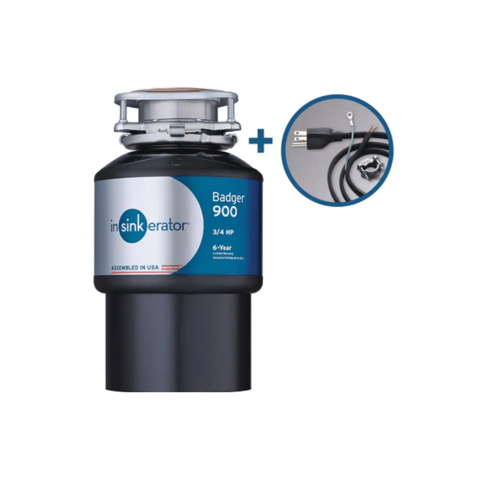 InSinkErator Badger 900 Lift & Latch Power Series 3/4 HP Continuous Feed Garbage Disposal with Power Cord Kit