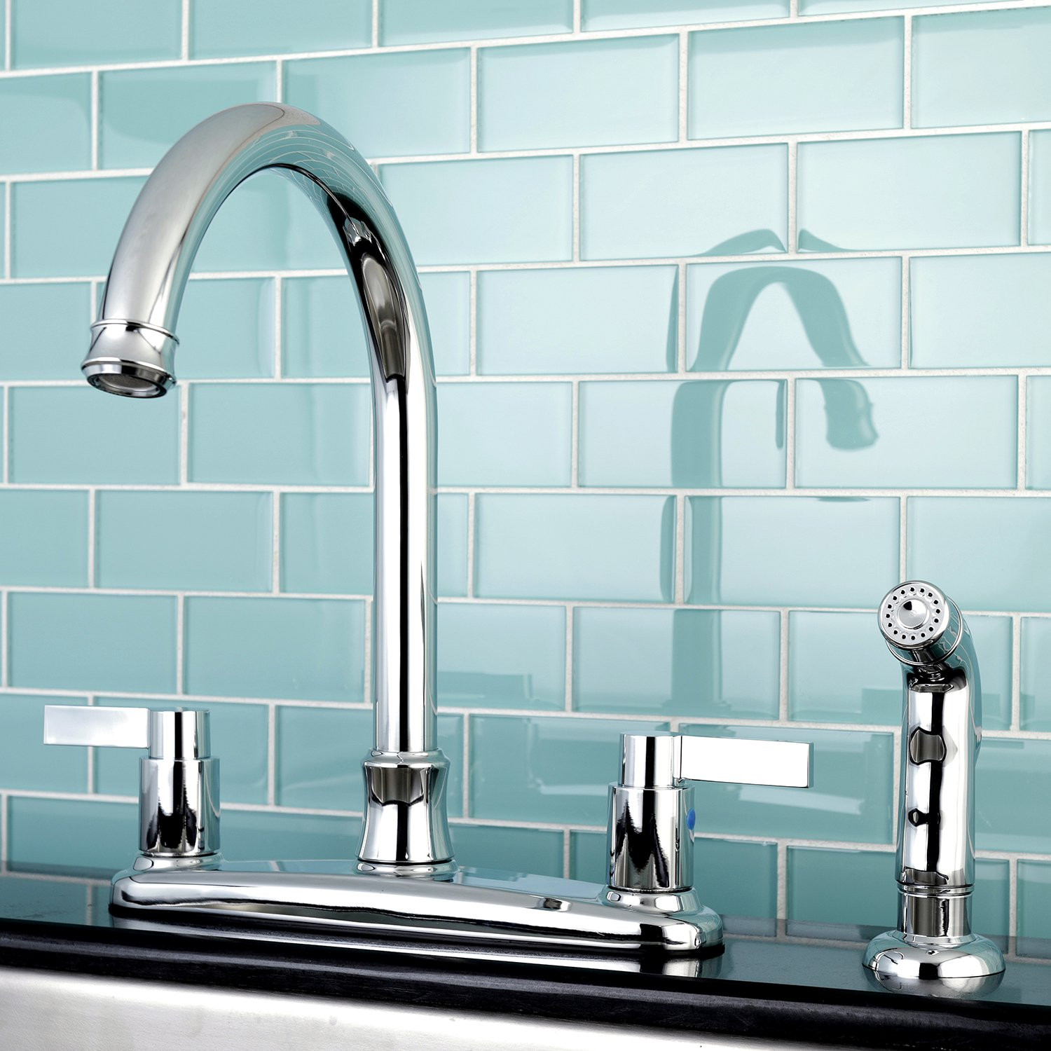 Kingston Brass FB7791NDLSP 8-Inch Center Gooseneck Kitchen Faucet. Polished Chrome