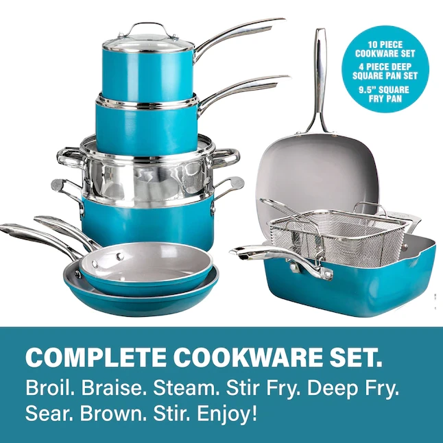 Gotham Steel 20-Piece - Aqua Blue 23.6-In Aluminum Cookware Set With Lid