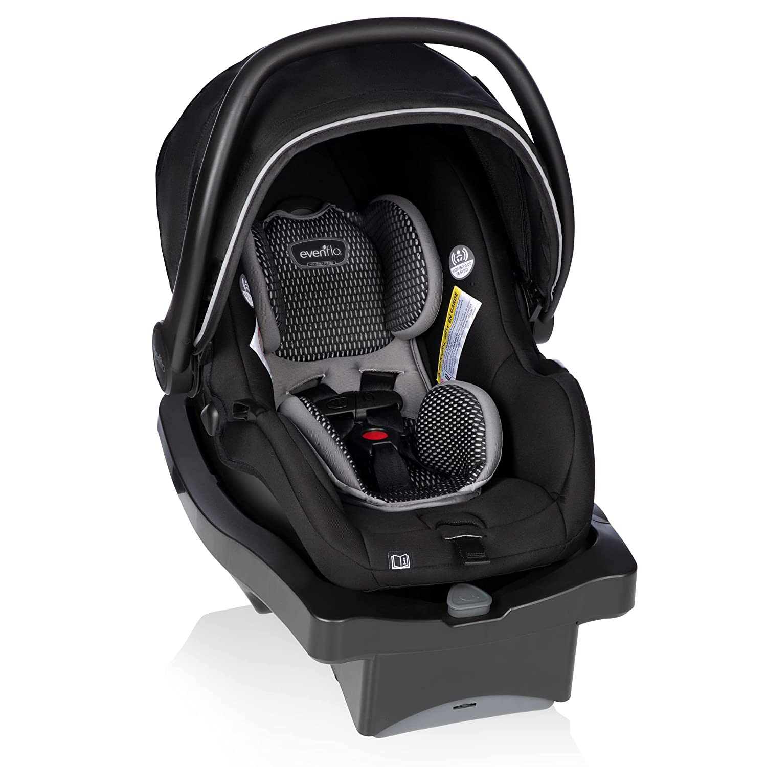 Evenflo LiteMax DLX Infant Car Seat with FreeFlow Fabric and SafeZone Load Leg Base. Olympus Black