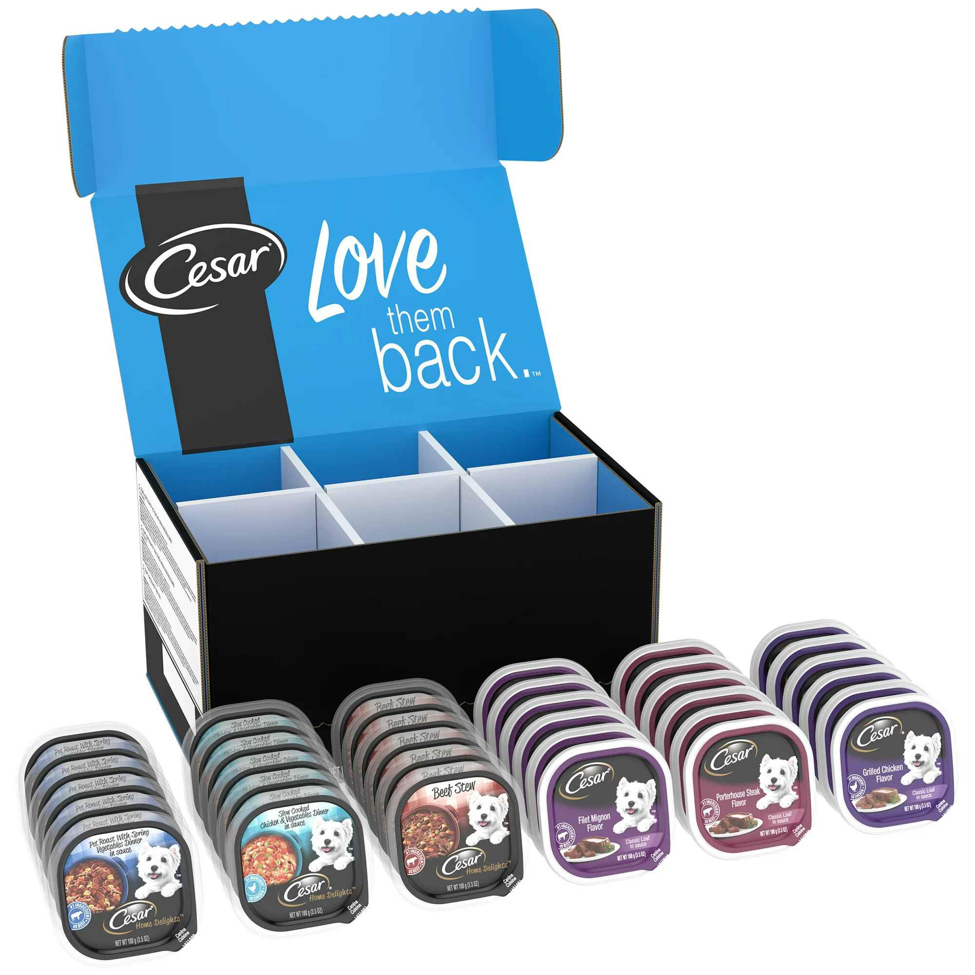 Cesar Home Delights & Classic Loaf in Sauce Variety Pack Wet Dog Food. 3.5 oz. Trays. 36 Pack