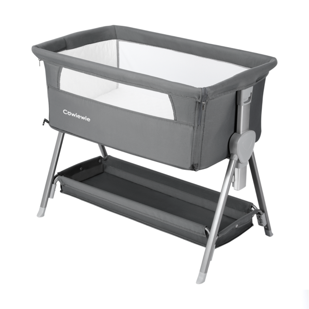 Cowiewie Baby Bassinet for Baby with Bed Mattress. Large Volume and Mobile with Storage. for Infants Babies 0-6 Months (Black)