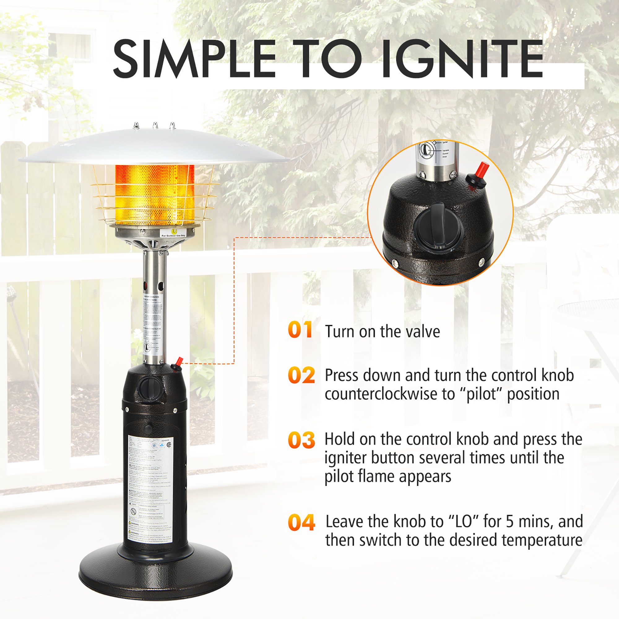 Costway 11.000 BTU Patio Heater. Portable Tabletop Propane Standing LP Gas Heater
