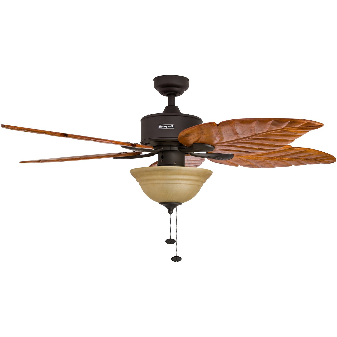 Honeywell 52-Inch Sabal Palm Bronze Ceiling Fan with Bowl Light and Hand-Carved Wood Blades