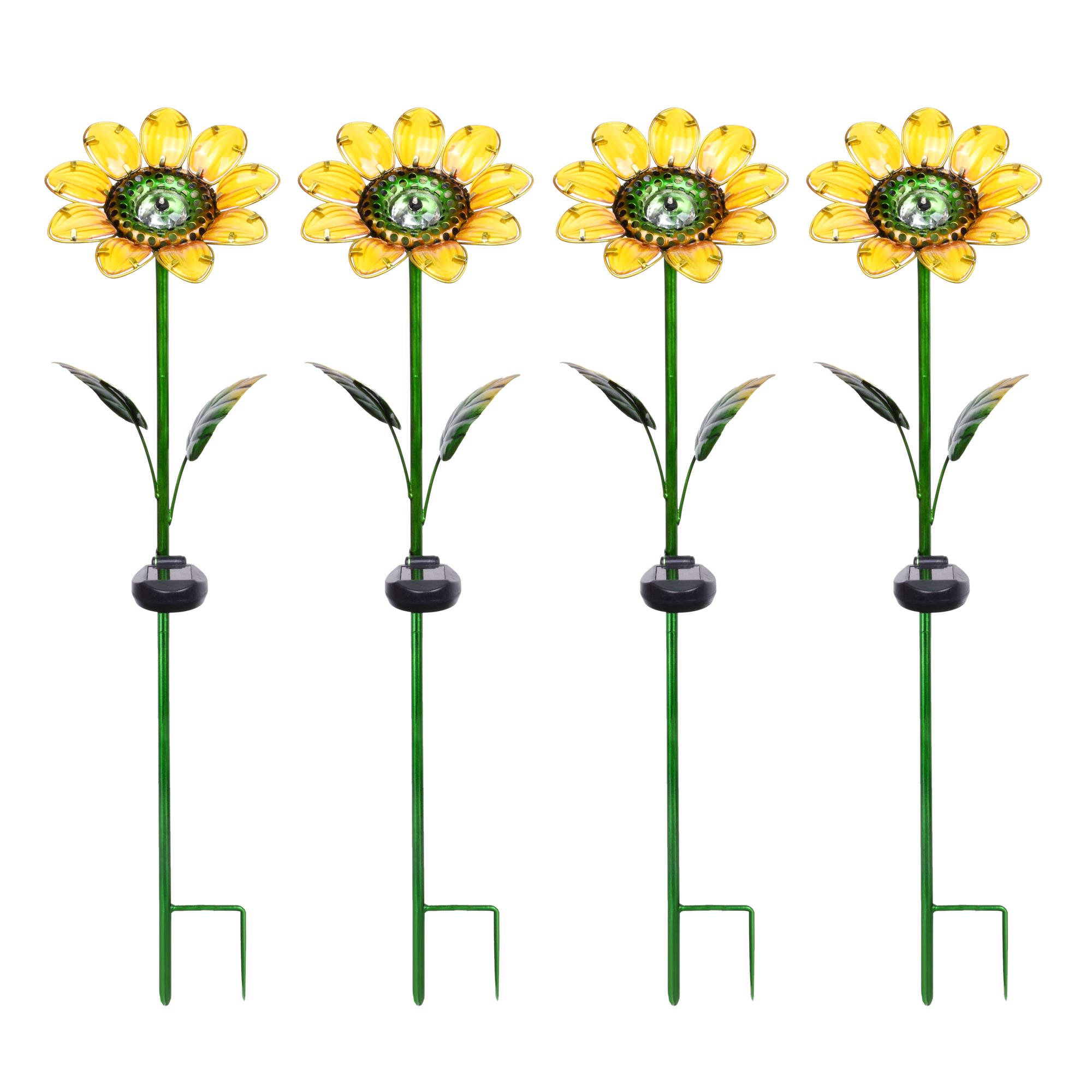 Better Homes & Gardens 30.3″ Sunflower Solar Powered Glass Garden Stakes (4 Pieces)