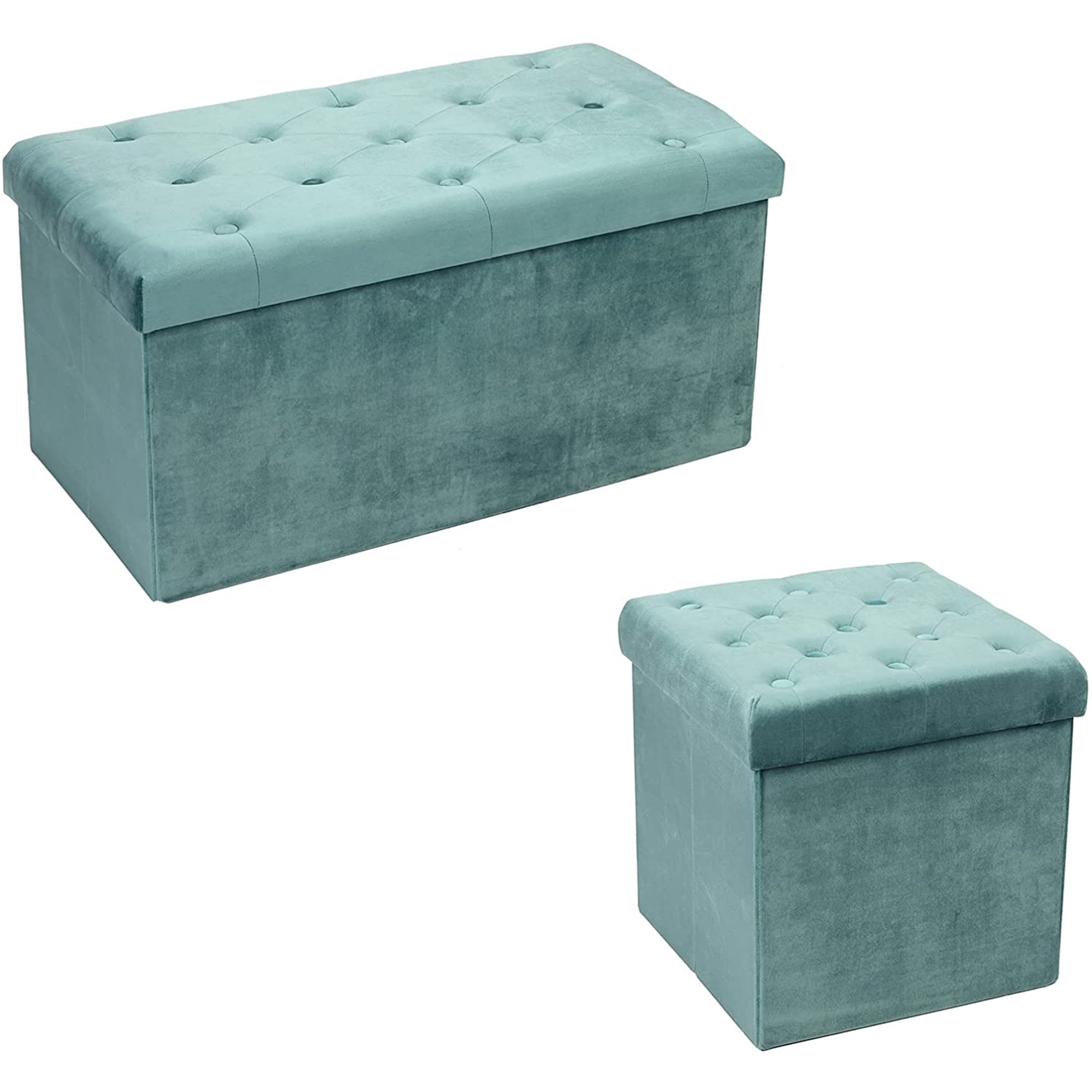 Pinplus Folding Storage Ottoman Cube Bench. 30″ & 15″ Ottoman Foot Rest Stool Seat. Teal