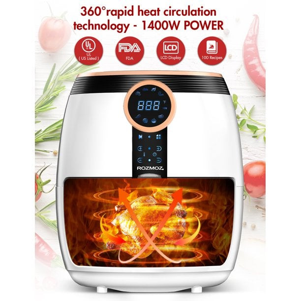 Rozmoz 5.2Qt Air Fryers. Electric Air Fryer Oil-Less. White