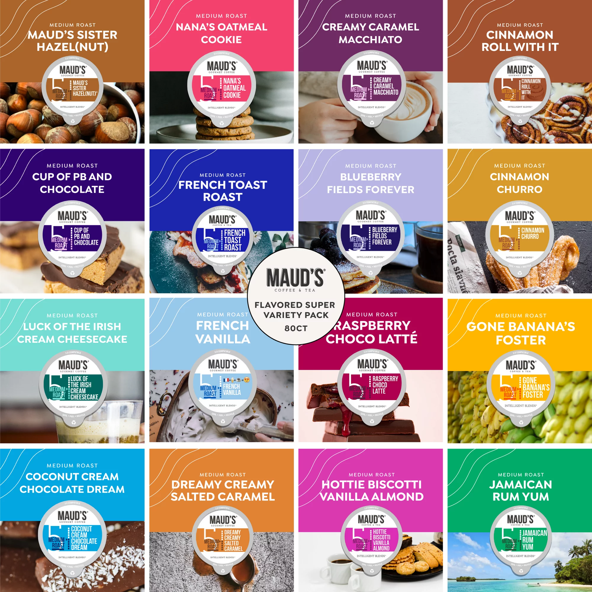Maud-s Super Flavored Coffee Variety Pack. 16 Flavors - 100% Arabica Coffee