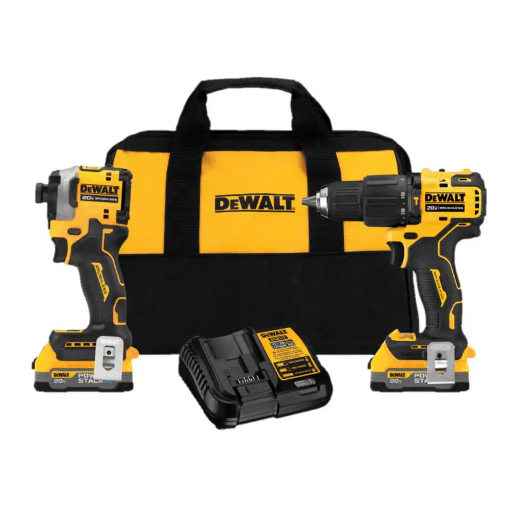 Dewalt 20v Max Lithium-Ion Brushless Cordless Combo Kit (2-Tool) with Two 1.7 Ahr Batteries. Charger & Bag (DCK254E2)