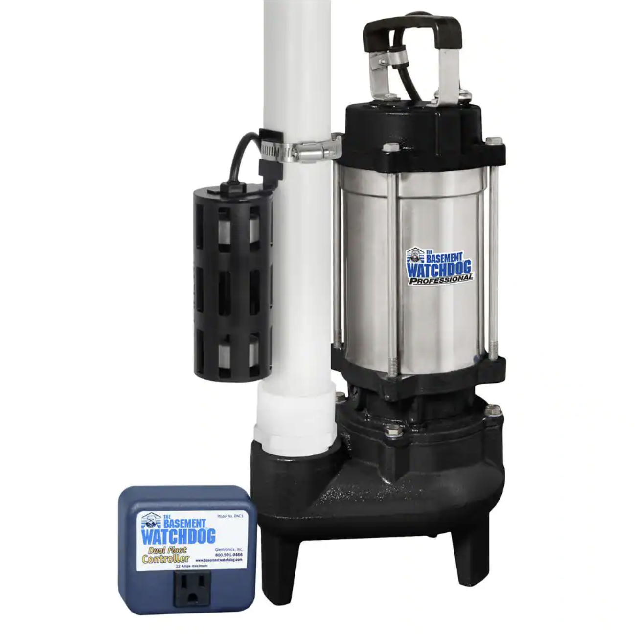 Basement Watchdog 1 HP Cast Iron / Stainless Steel Submersible Sump Pump with Caged Float Switch and Controller