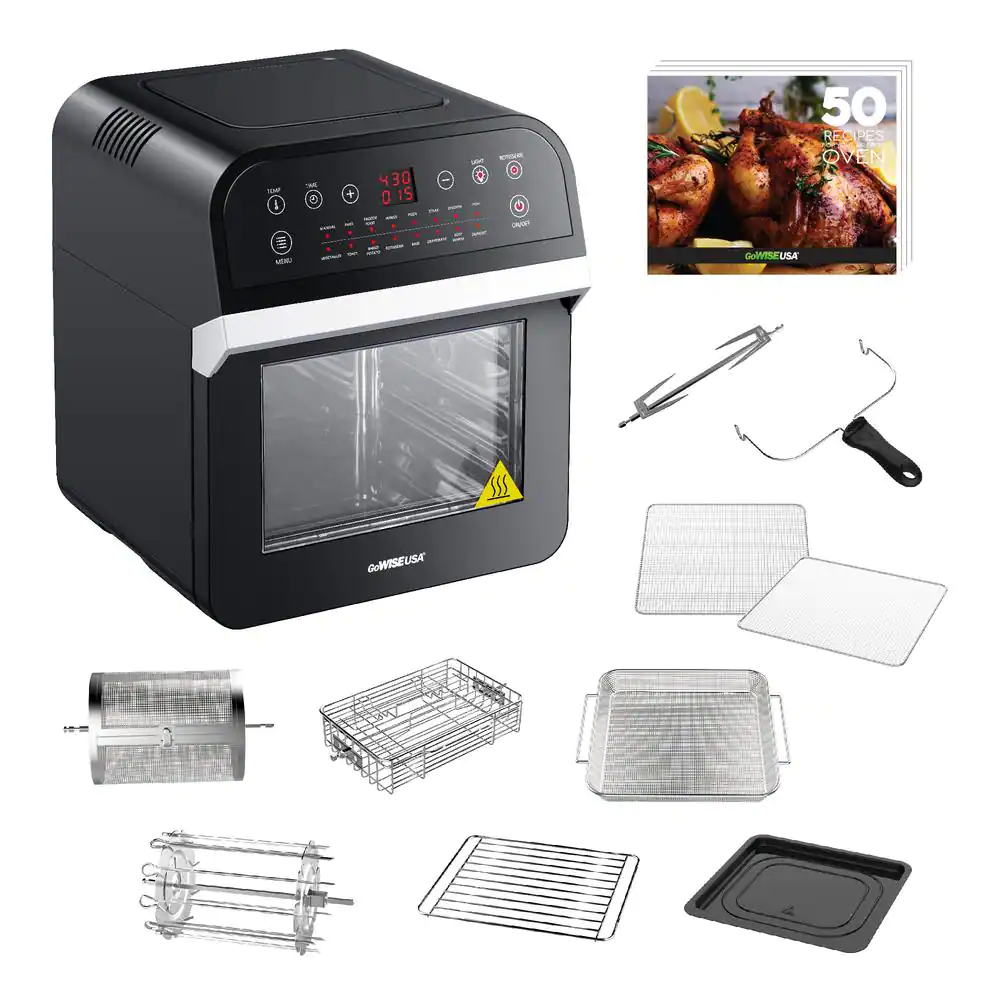 GoWISE USA 12.7 Qt. Black Rotisserie Oven and Air Fryer With Recipe Book