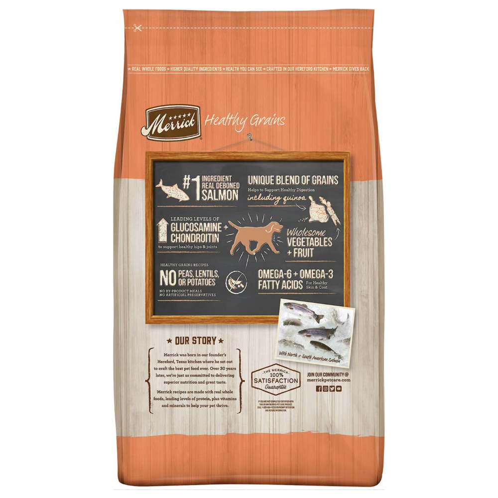 Merrick Healthy Grains Real Salmon & Brown Rice. 25-lb bag