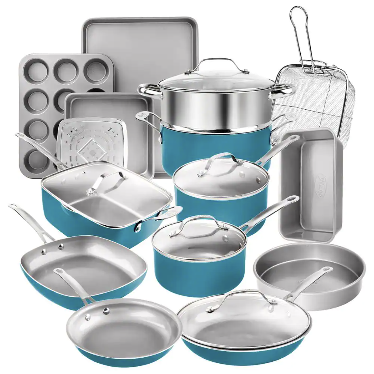 Gotham Steel 20-Piece Aluminum Ti-Ceramic Nonstick Cookware and Bakeware Set in Aqua Blue
