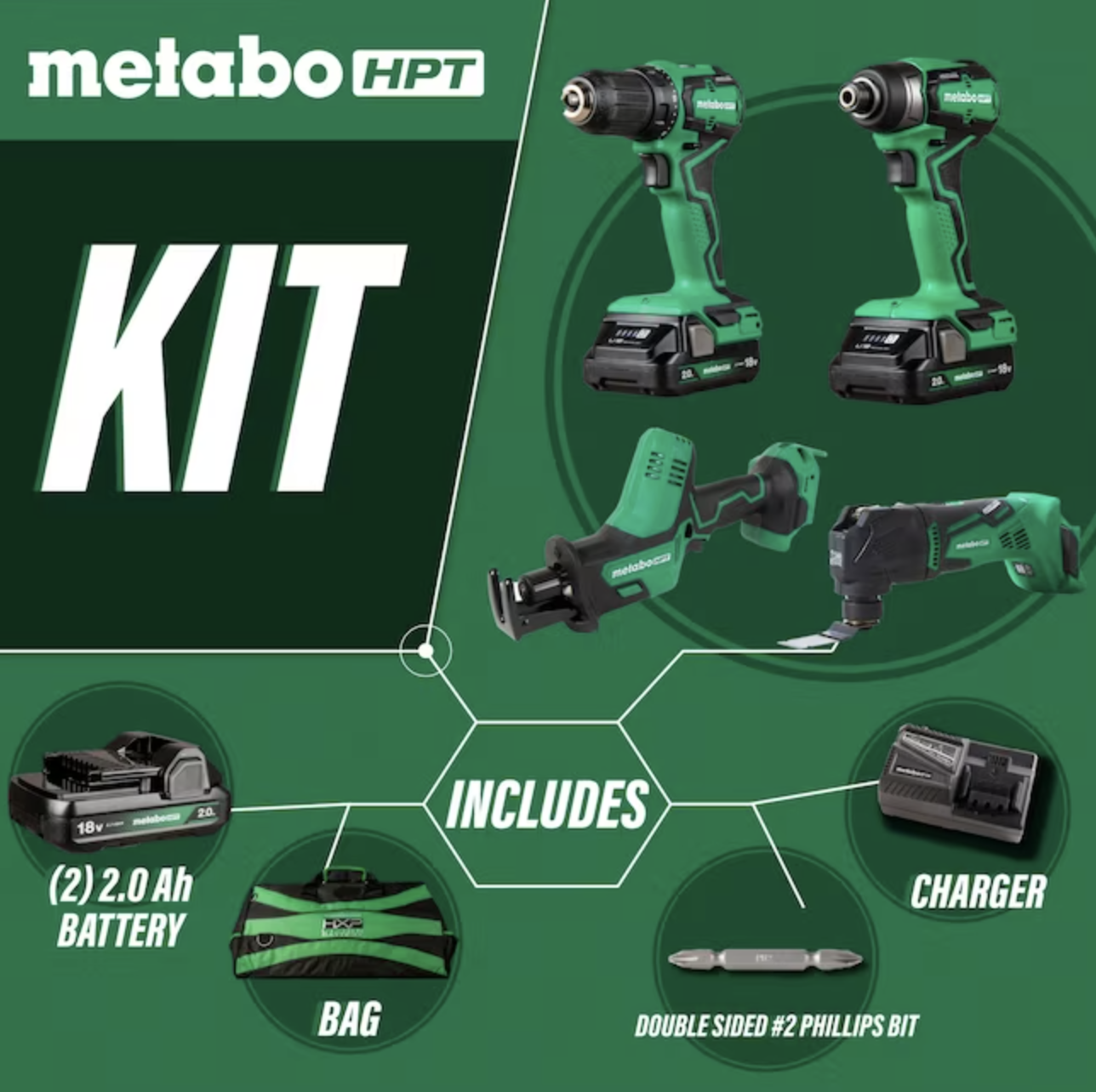 Metabo HPT MultiVolt 4-Tool 18-volt Brushless Power Tool Combo Kit with Soft Case