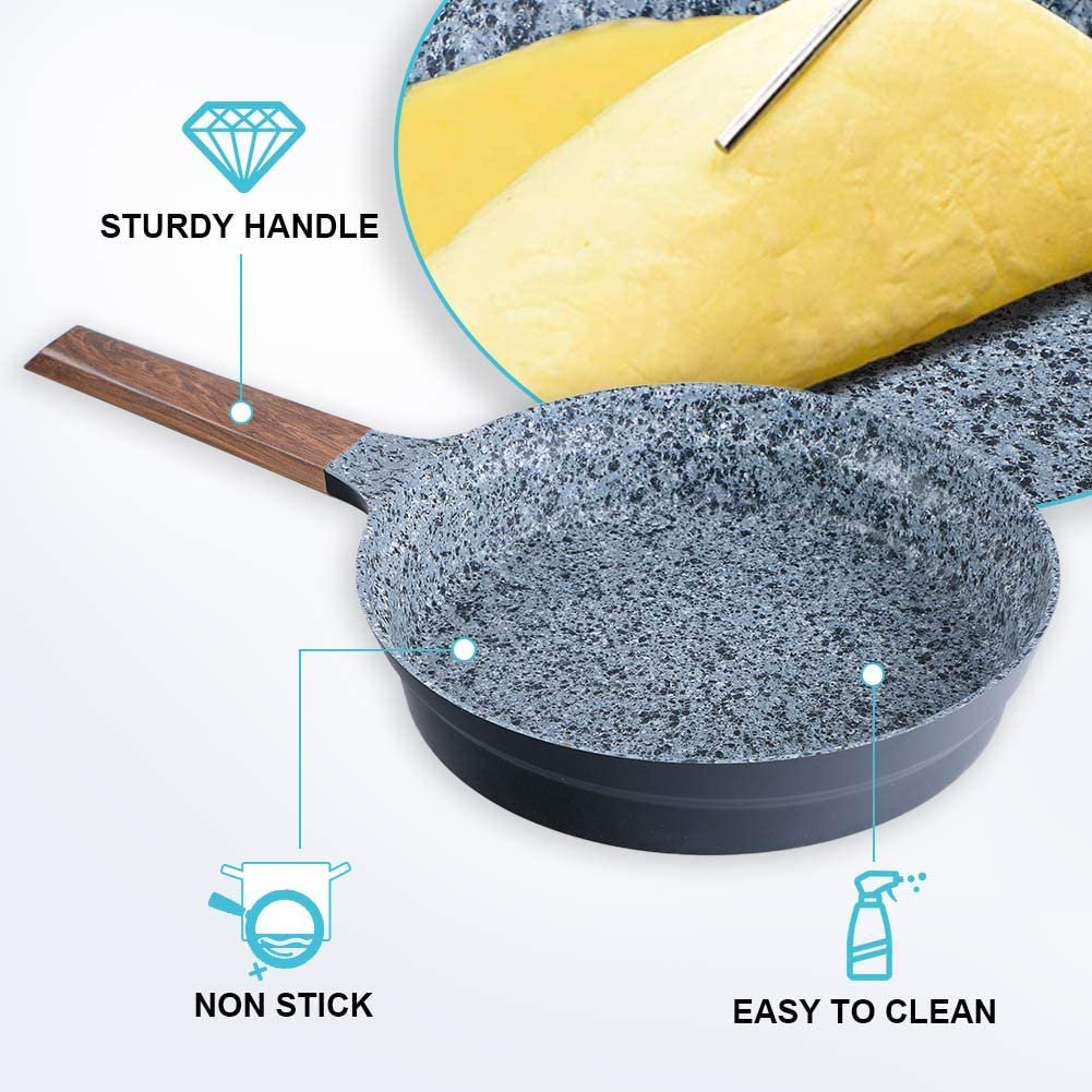 MF Studio Professional Nonstick Cookware Dishwasher Safe Black Granite Pots and Pans Set