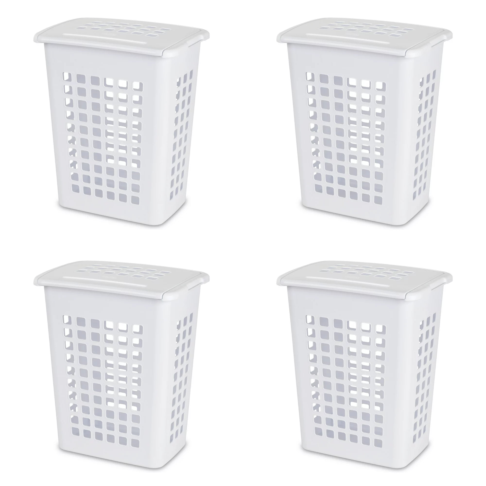 Sterilite Rectangular LiftTop Plastic Laundry Hamper. White. Set of 4