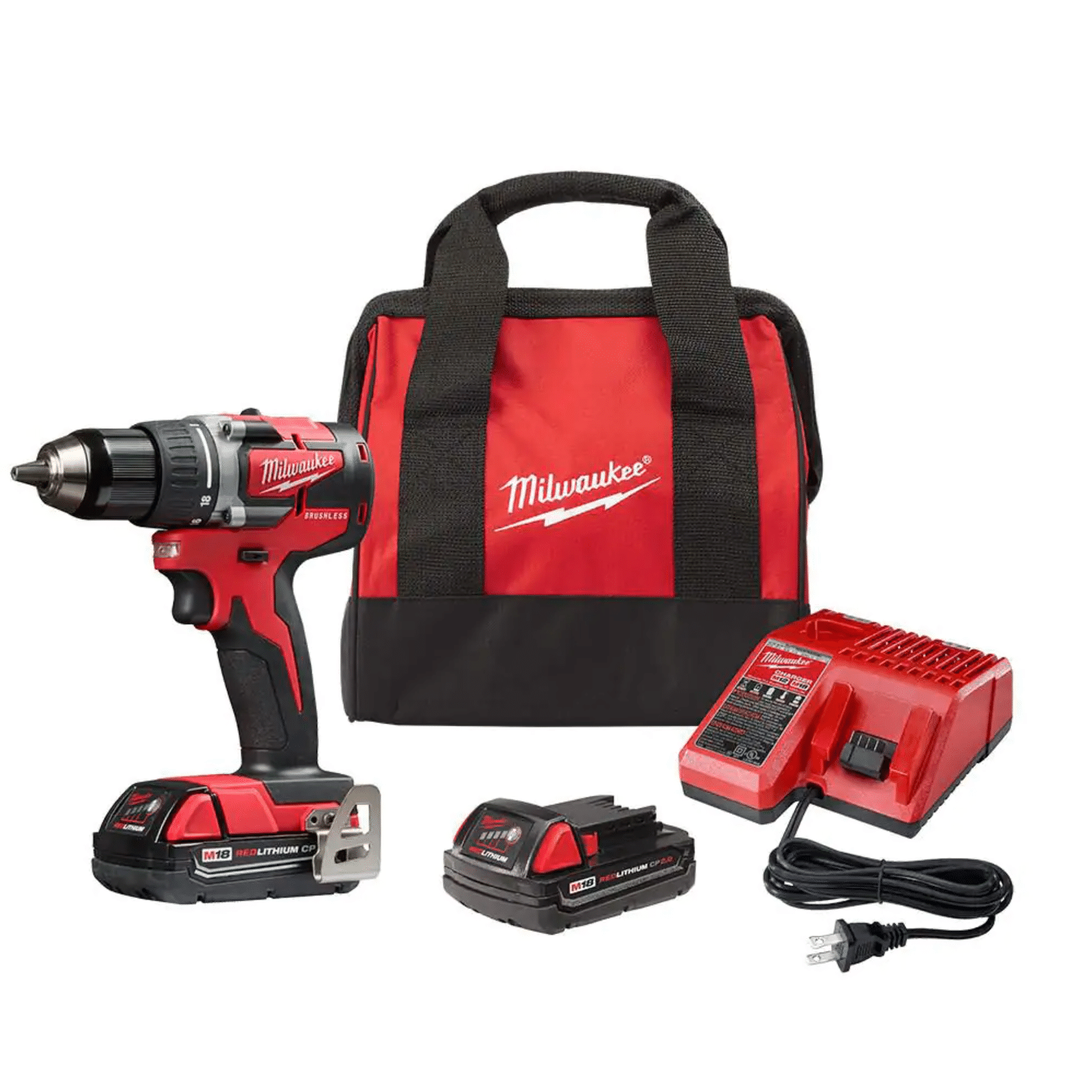 Milwaukee M18 18-Volt Lithium-Ion Brushless Cordless 1/2 in. Compact Drill/Driver Kit. 2801-22CT