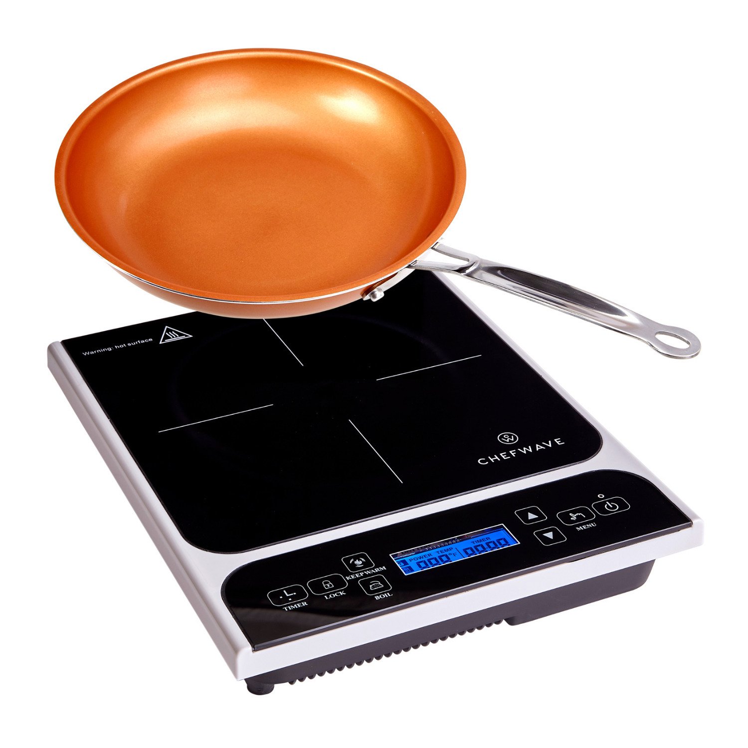 ChefWave LCD 1800W Portable Induction Cooktop with Safety Lock. Bonus 10-in Fry Pan