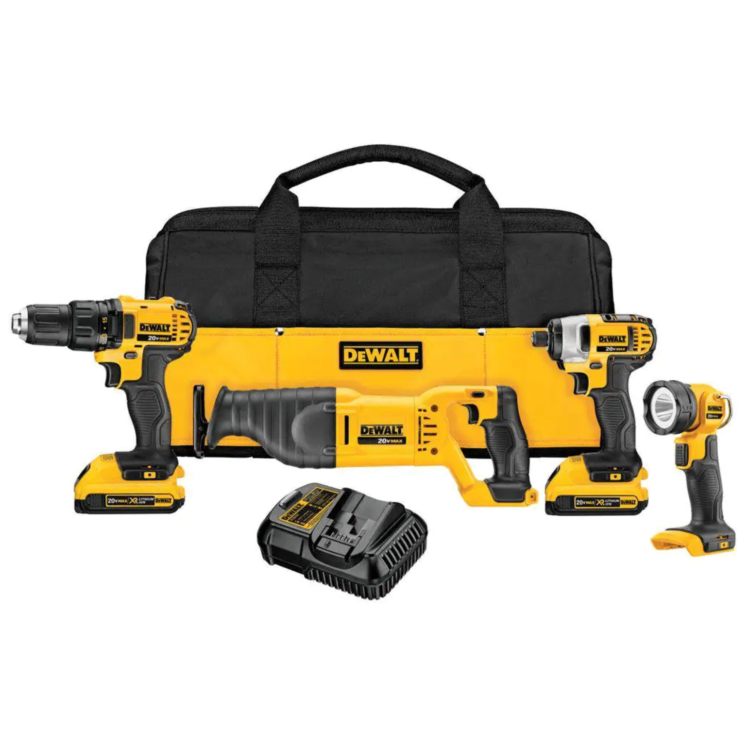 Dewalt 20-Volt Max Cordless Combo Kit (4-Tool) with (2) 20-Volt 2.0Ah Batteries & Charger (DCK420D2)
