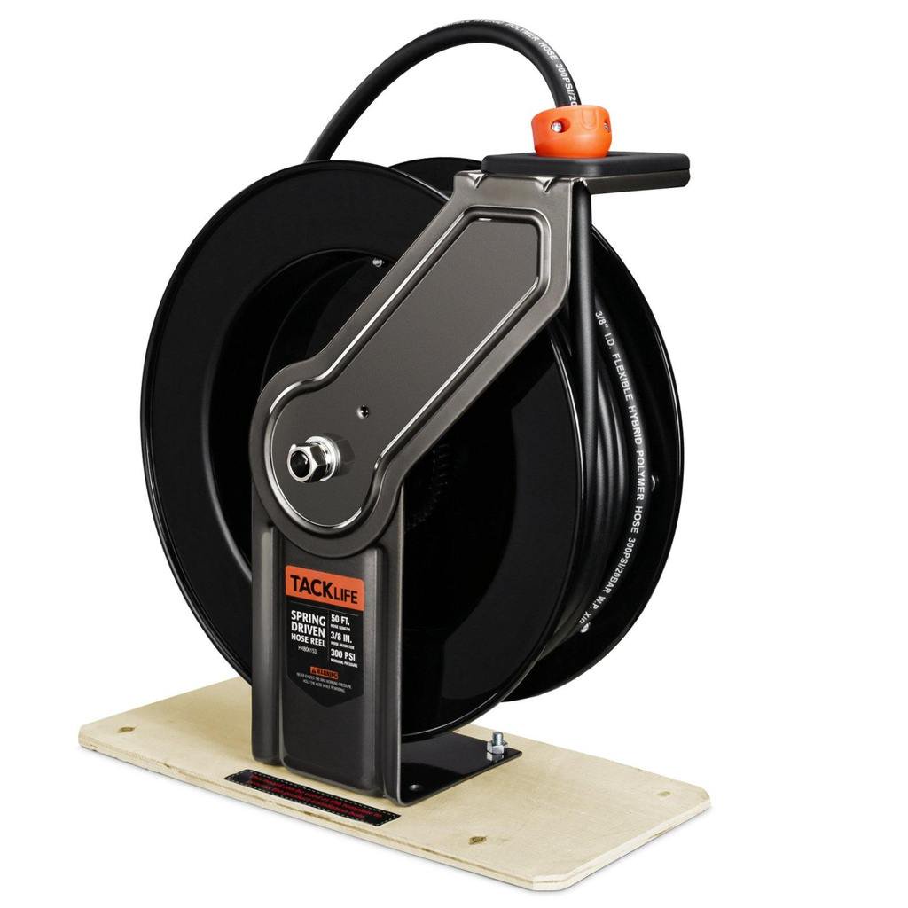 Tacklife Air Hose Reel. 3/8 Inch×50 Ft Auto Retractable Hose Reel with Mounting Base-QG01A